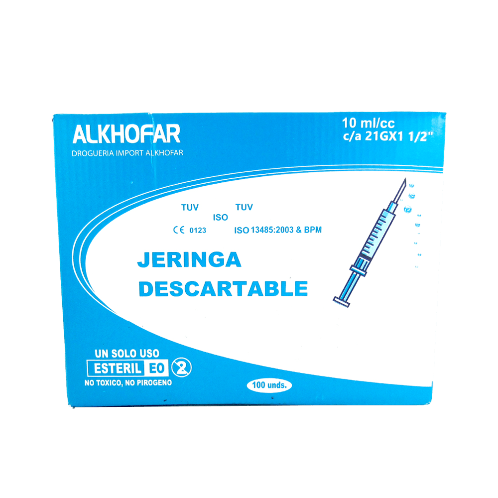 Jeringa Descartable 10Ml C/A 21X1 1/2 Alkhofarma