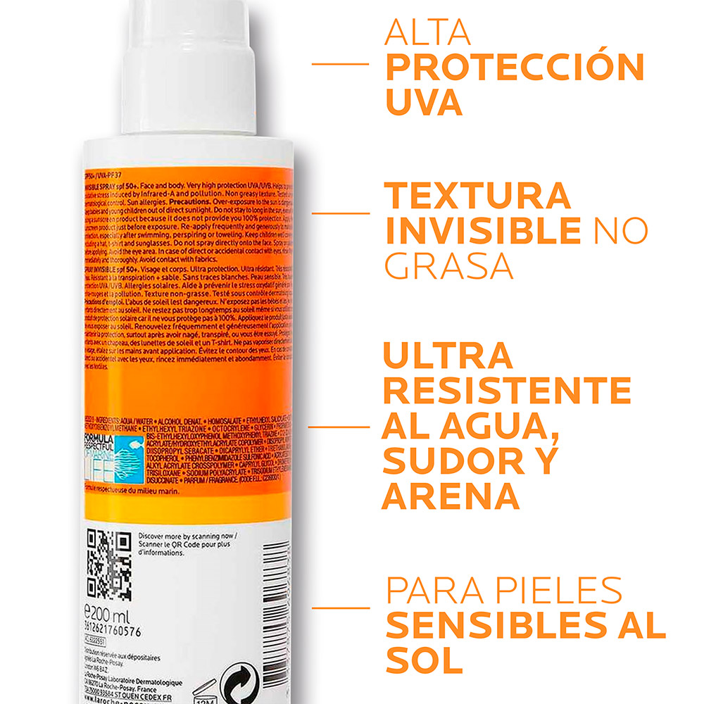 Protector Solar La Roche Posay Corporal Anthelios Spray Invisible FPS 50+ Frasco x200ml.