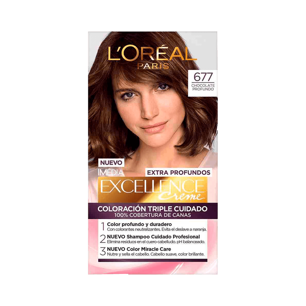 Tinte L'Oreal Paris Excellence Creme Tono 677 Chocolate Puro Profundo