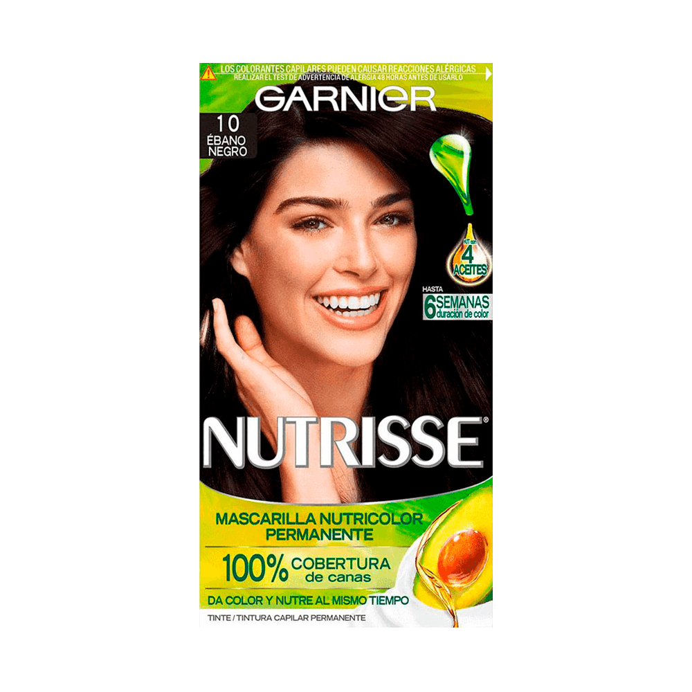 Tinte para Cabello Garnier Nutrisse Tono 10 Ébano Negro