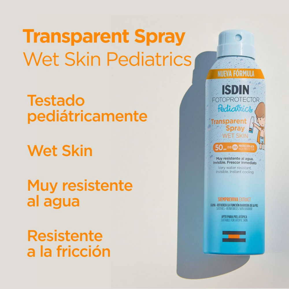 Fotoprotector Pediátrico FPS 50+ Transparent Spray Wet Skin Isdin