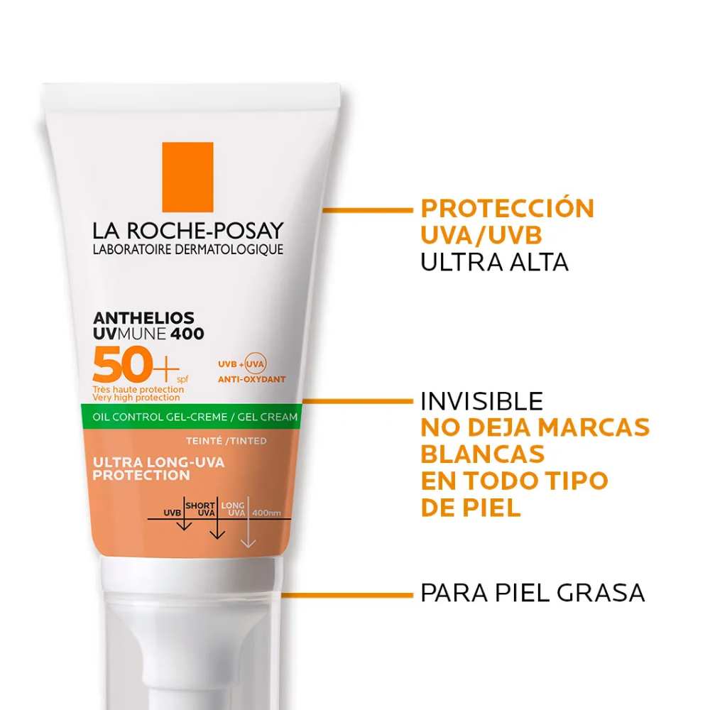 Protector Solar La Roche Posay Anthelios UVMune 400 Oil Control Toque Seco con Color FPS 50+ Frasco x50ml. Protector Solar La Roche Posay Anthelios UVMune 400 Oil Control Toque Seco con Color FPS 50+ Frasco x50ml.