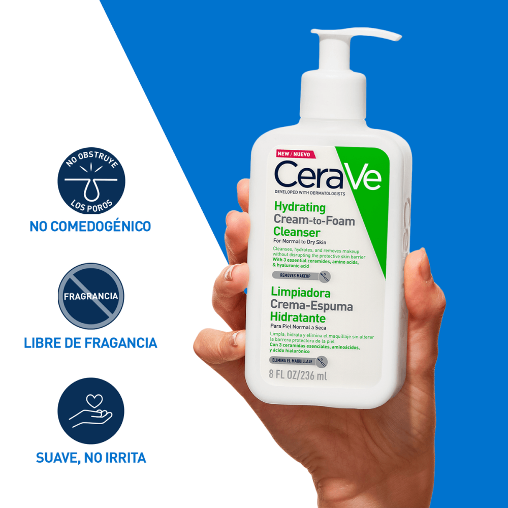 Limpiador Crema Espumosa CeraVe Hydrating Cream-to-Foam Frasco x236ml. Limpiador Crema Espumosa CeraVe Hydrating Cream-to-Foam Frasco x236ml.
