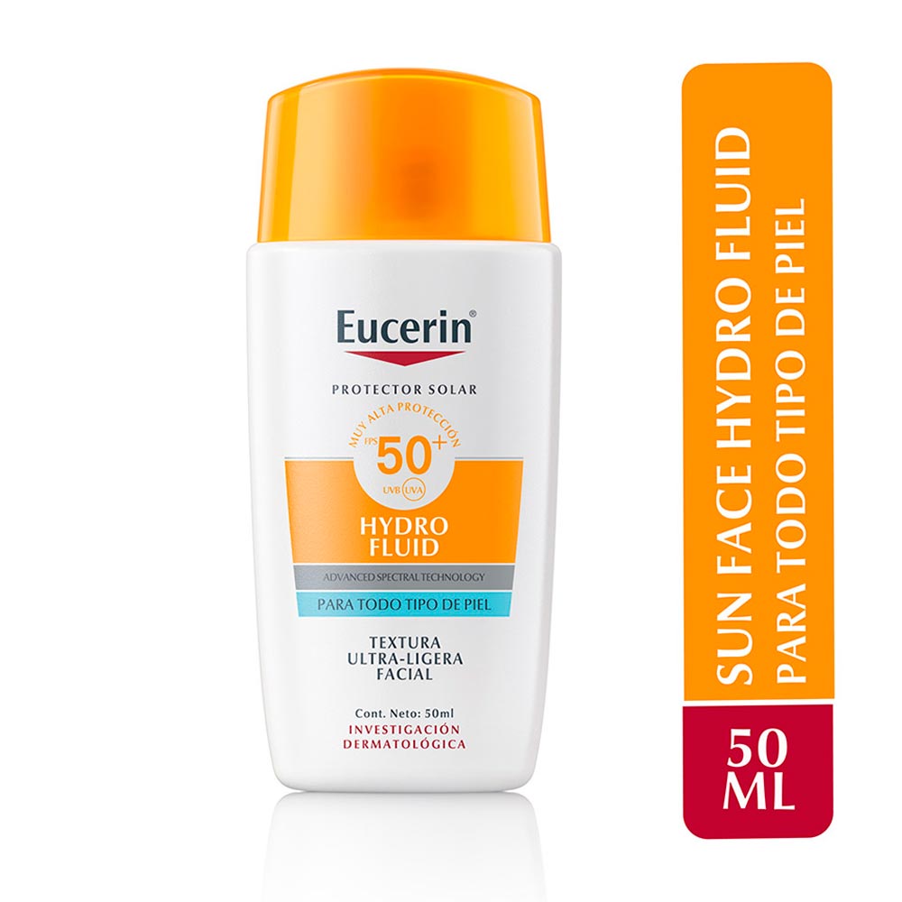 Protector Solar Facial Eucerin Hydro Fluid Textura Ultra Ligera FPS 50+ Frasco x50ml.