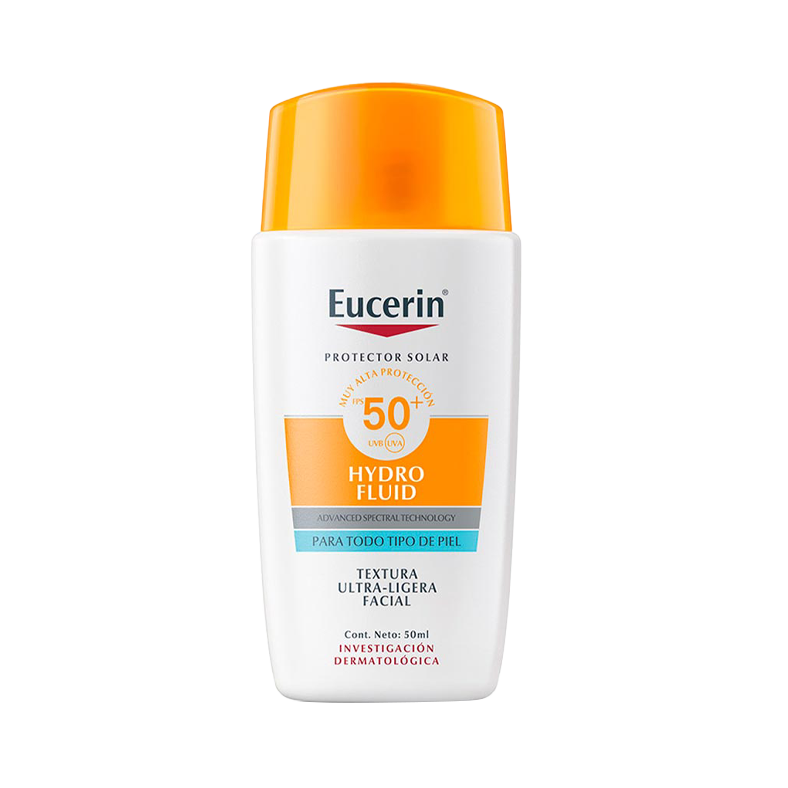 Protector Solar Facial Eucerin Hydro Fluid Textura Ultra Ligera FPS 50+ Frasco x50ml.