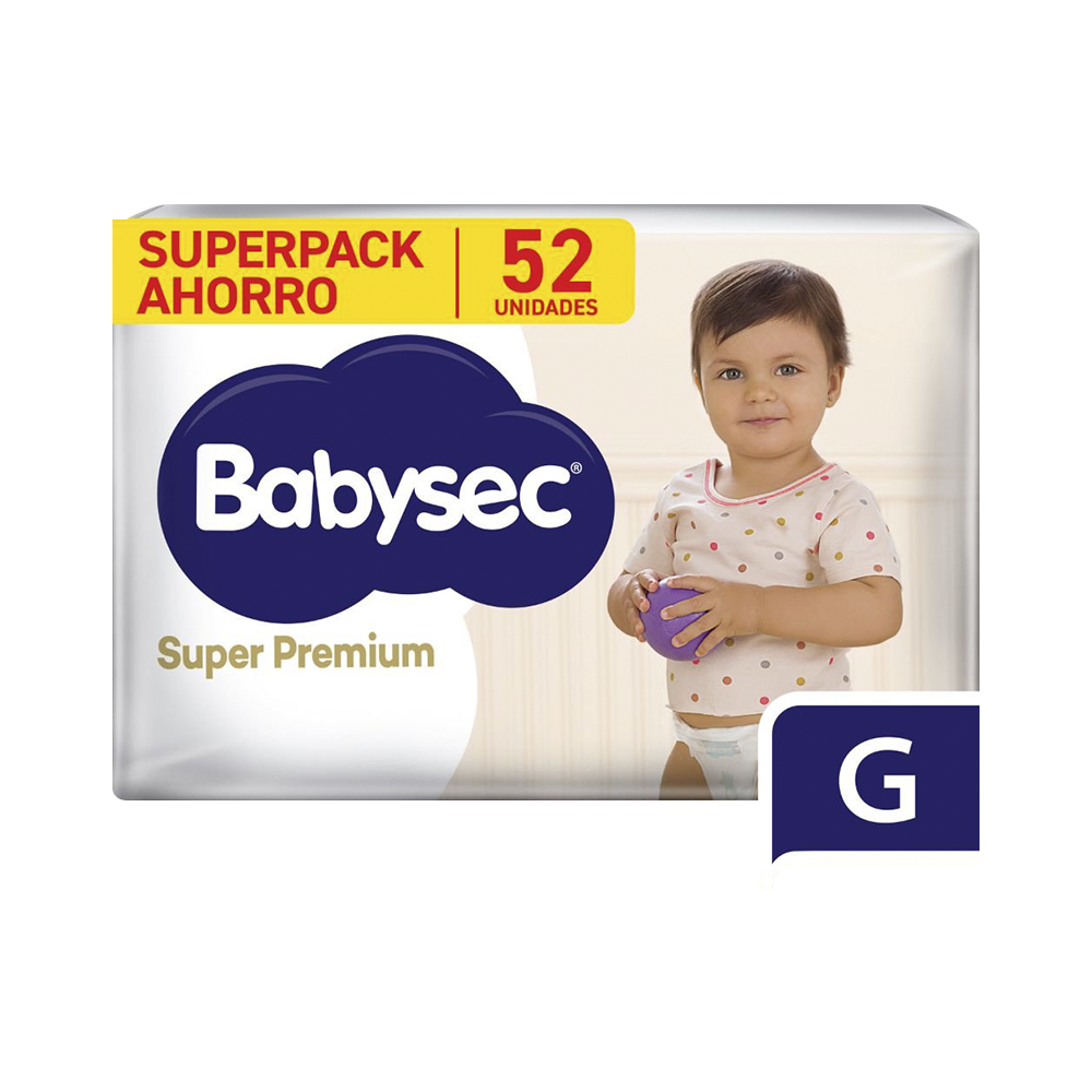 Babysec pañal para bebé súper premium talla G Paquete x52und.