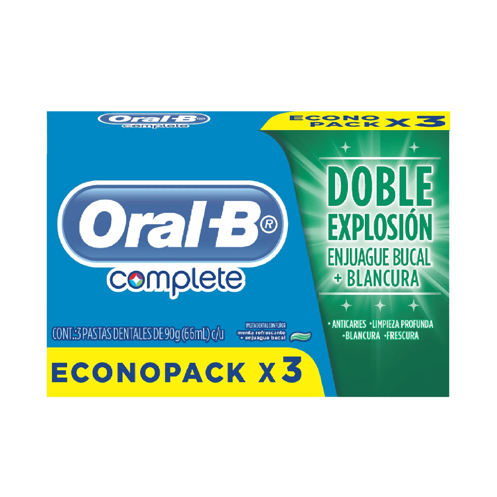 Pasta Dental Oral-B Doble Explosión con Flúor Enjuague Bucal 80gr
