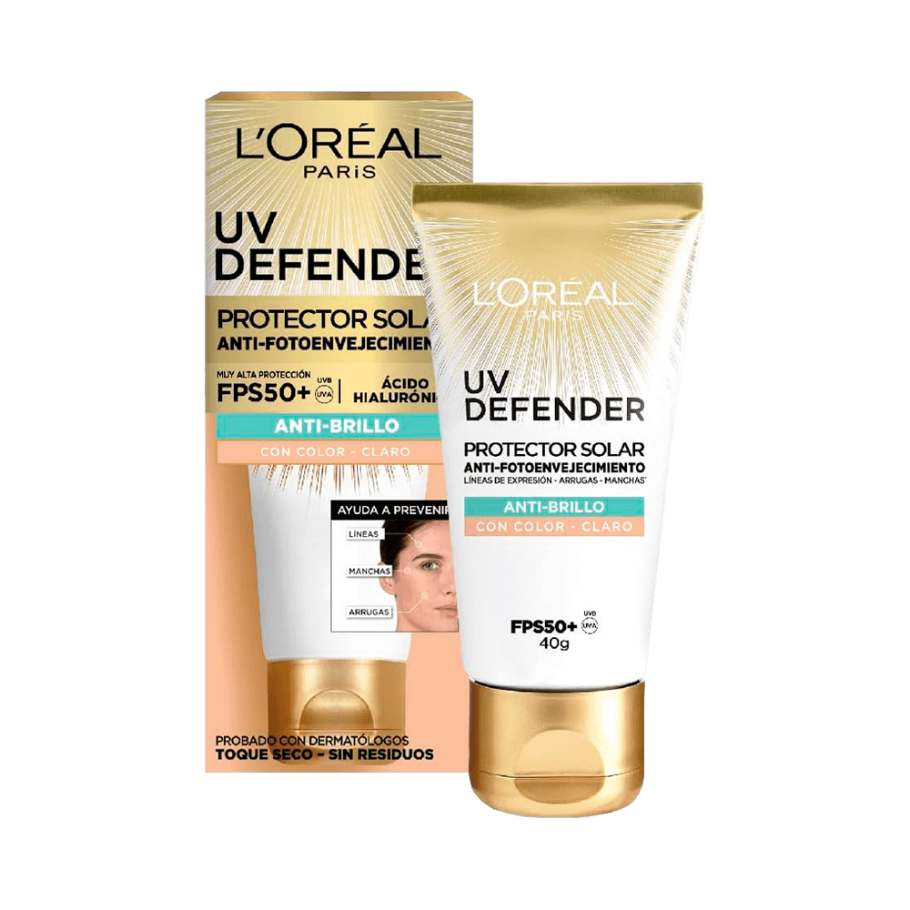 Protector Solar L'Oréal Paris Uv Defender Antibrillo Tono Claro