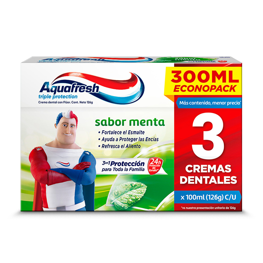 Aquafresh Triple Protection Sabor Menta Crema Dental con Flúor