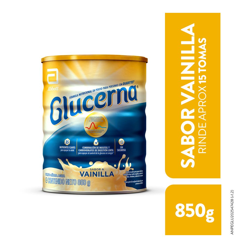 Glucerna complemento nutricional triple care lata sabor vainilla.