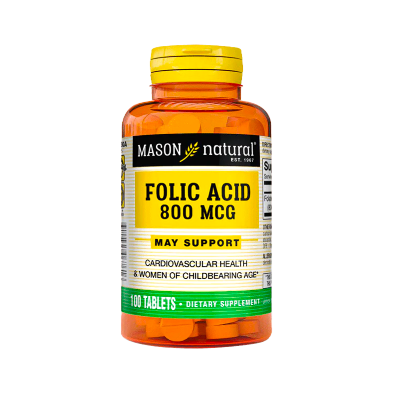 Ácido Fólico 800 MCG tableta frasco x100 unidades Mason