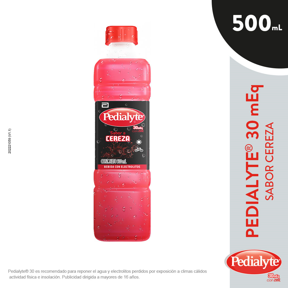 Pedialyte 30 meq bebida con electrolitos sabor cereza