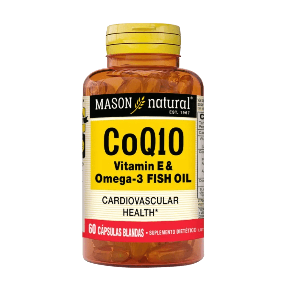 CoQ10 Vitamina E y Omega 3 Fish Oil Mason Cápsula Blanda CoQ10 Vitamina E y Omega 3 Fish Oil Mason Cápsula Blanda
