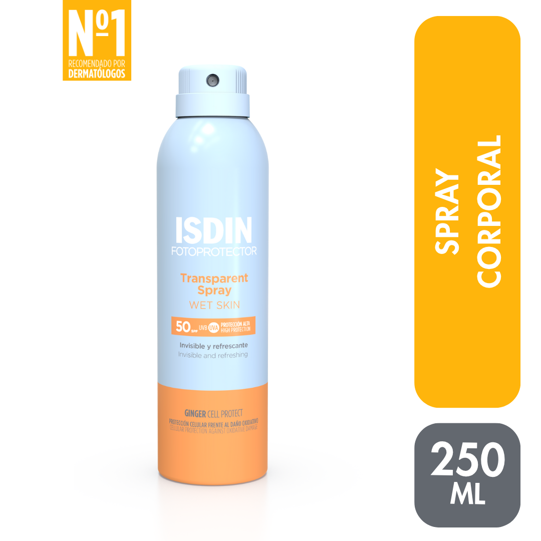 Fotoprotector en Spray Isdin Transparent Day Wet Skin SPF 50+