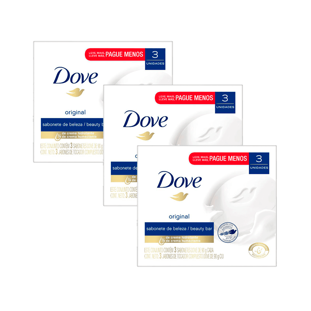 Tripack Dove jabón de tocador original barra 90gr paquete 3un