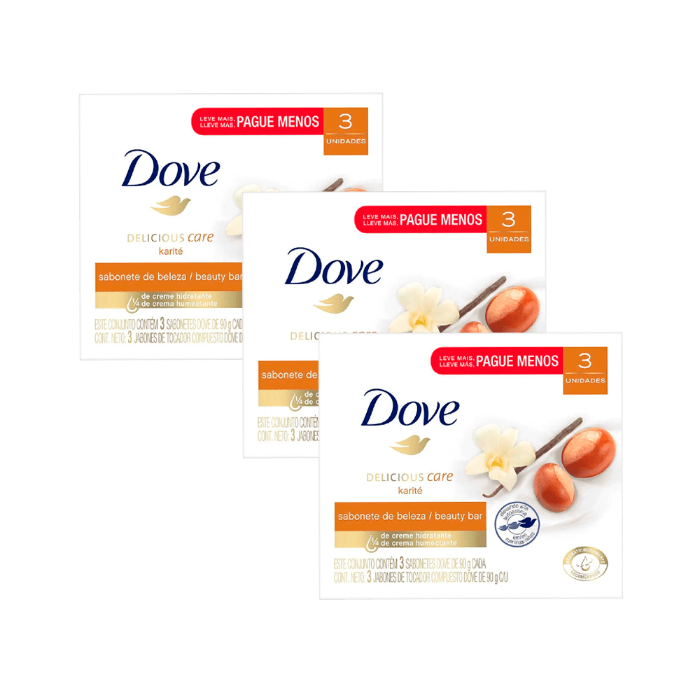 Tripack Dove jabón de tocador karité y vainilla 90gr paquete 3un
