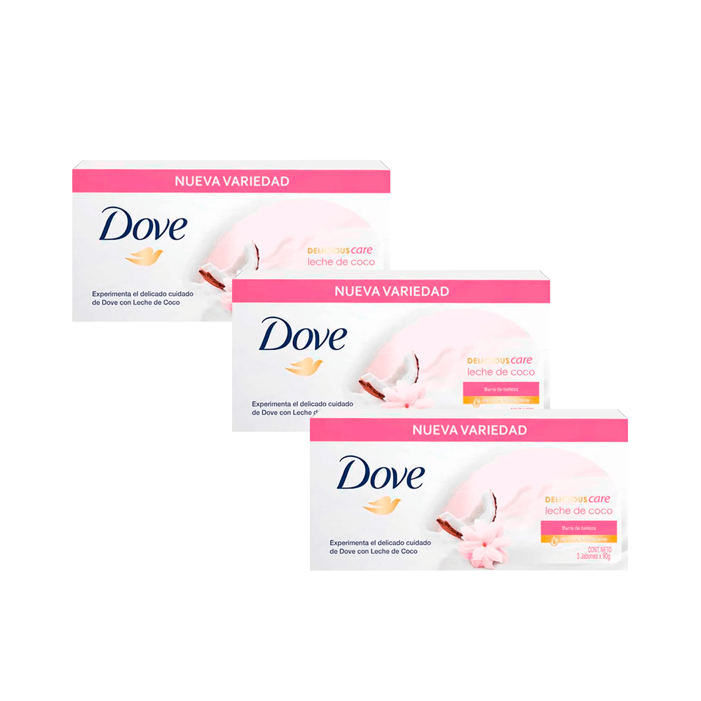 Tripack Dove jabón de tocador leche de coco 90gr paquete 3un