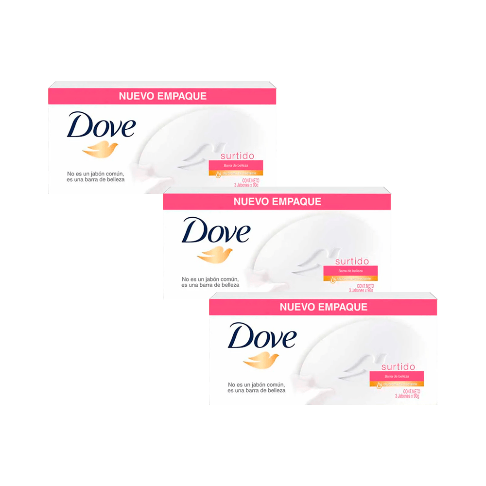 Tripack Dove jabón de tocador surtido 90gr paquete 3un