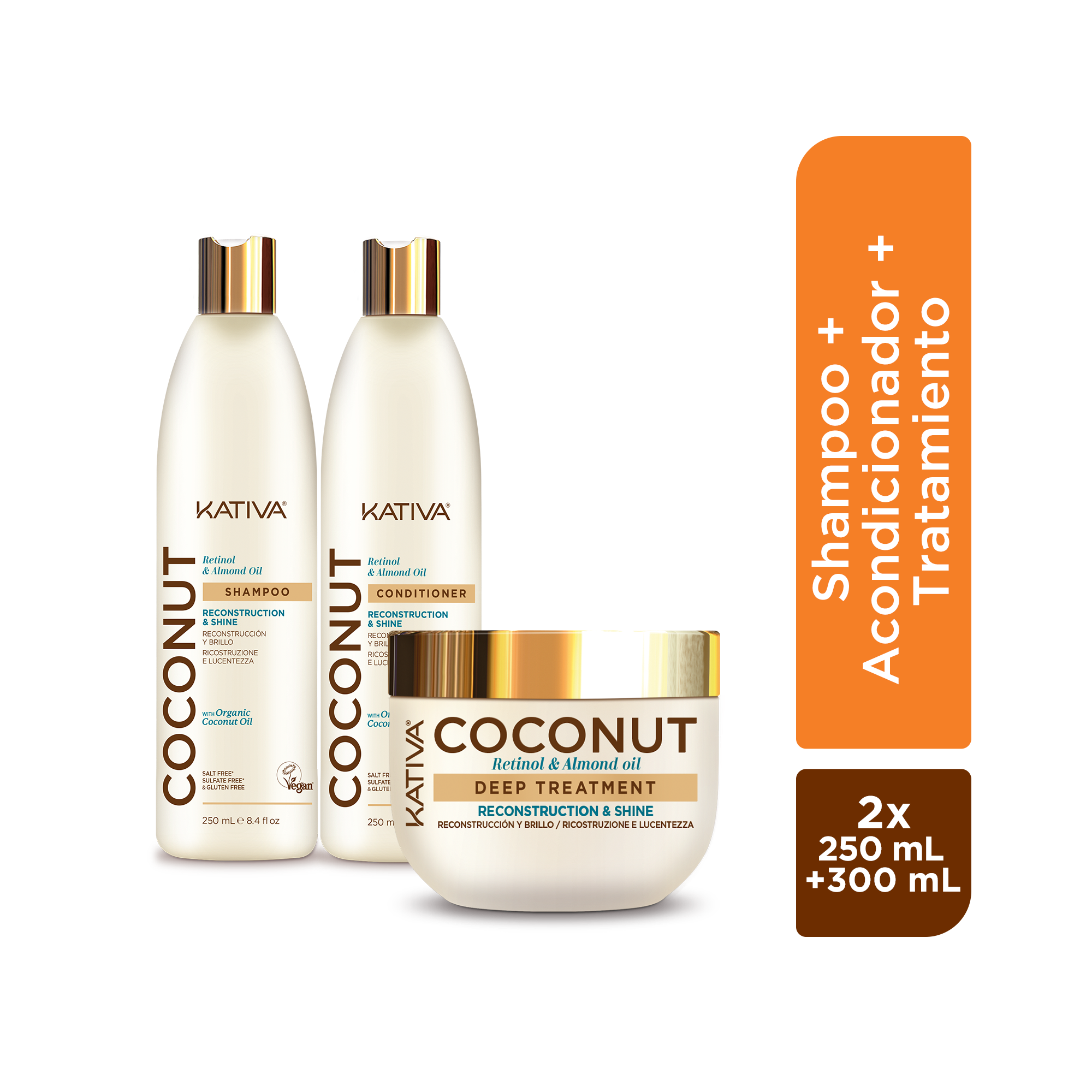 Pack Kativa Coconut: Shampoo + Acondicionador + Tratamiento