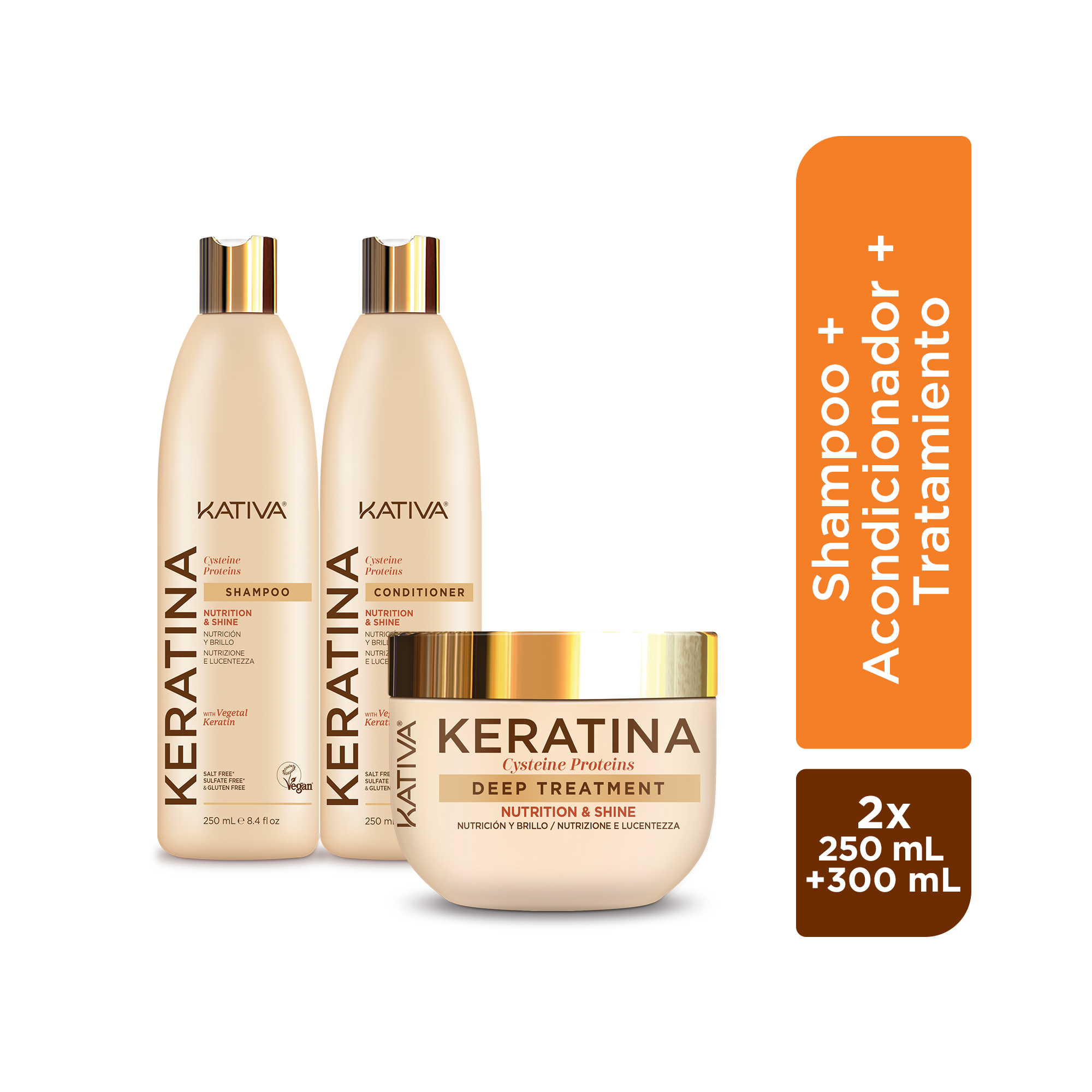 Pack Kativa Keratina: Shampoo + Acondicionador + Tratamiento