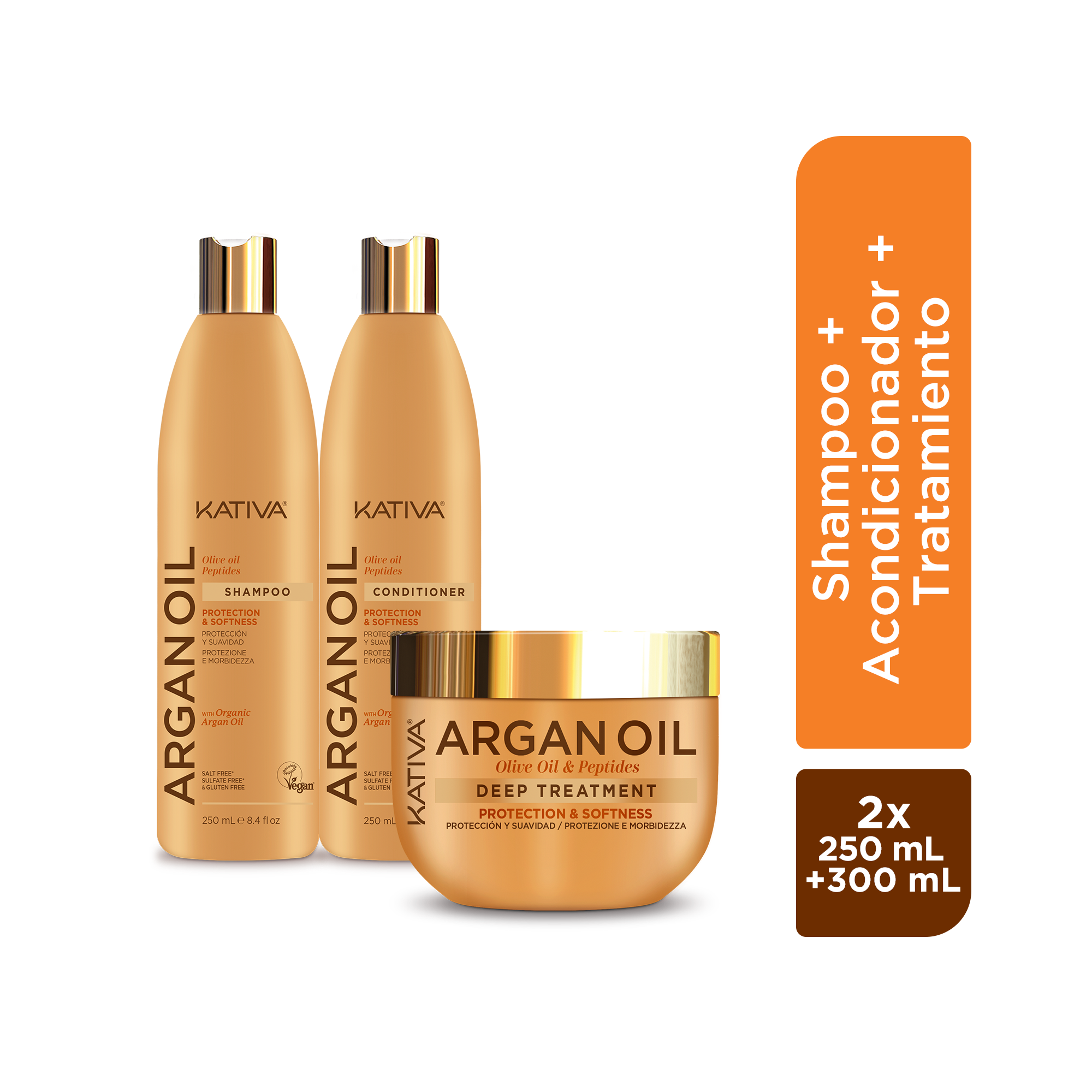 Pack Kativa Argán: Shampoo + Acondicionador + Tratamiento