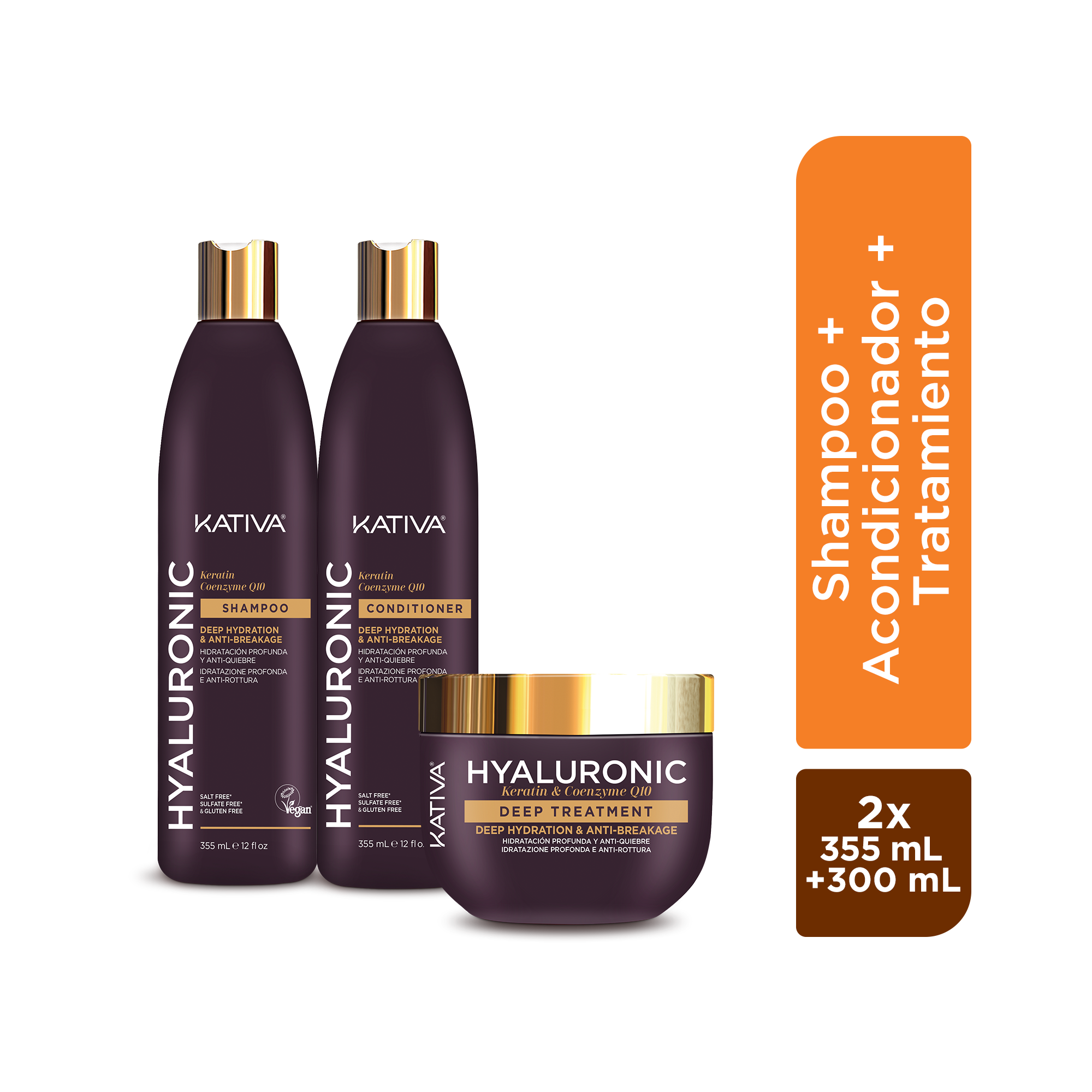 Pack Kativa Hyaluronic: Shampoo + Acondicionador + Tratamiento
