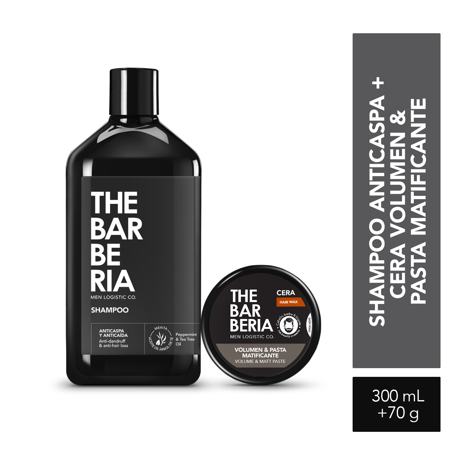 Pack THE BARBERIA: Shampoo Anticaspa + Cera Mate