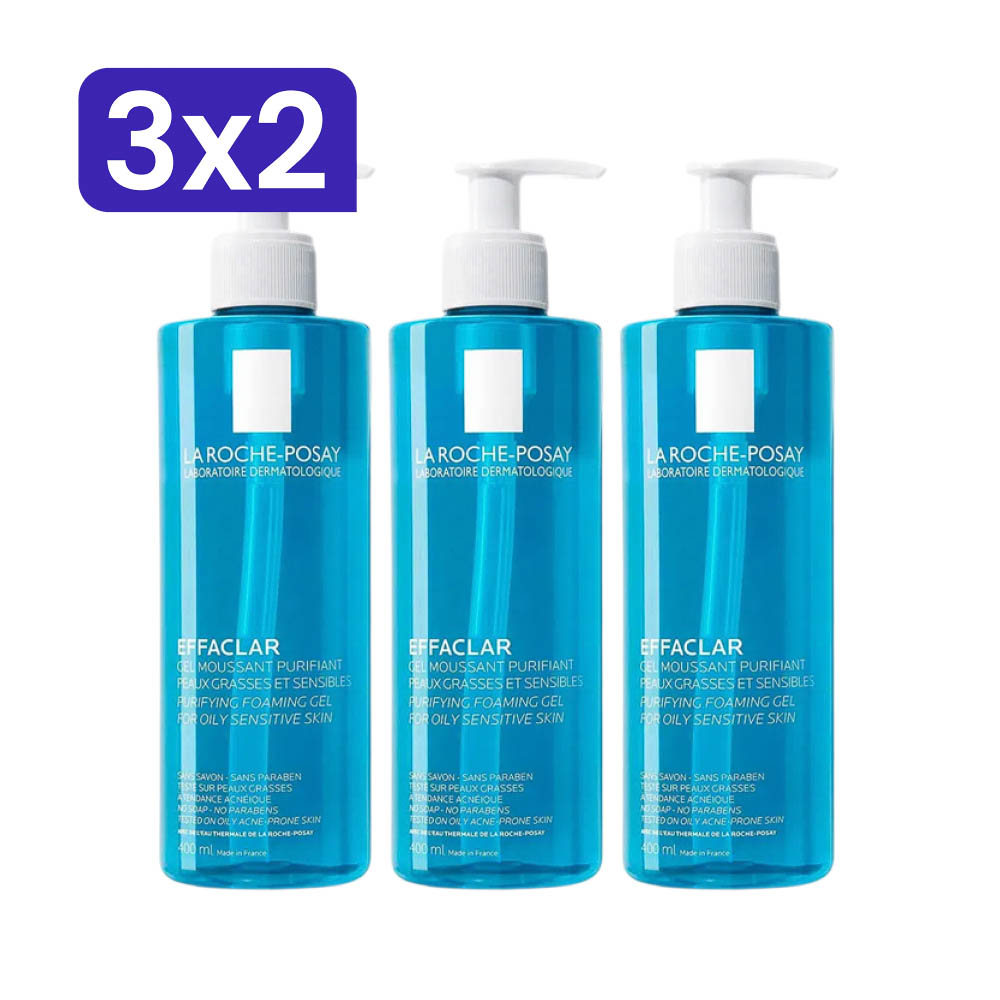 3x2 Gel Limpiador La Roche Posay Effaclar Pieles Mixtas a Grasas frasco x400ml.