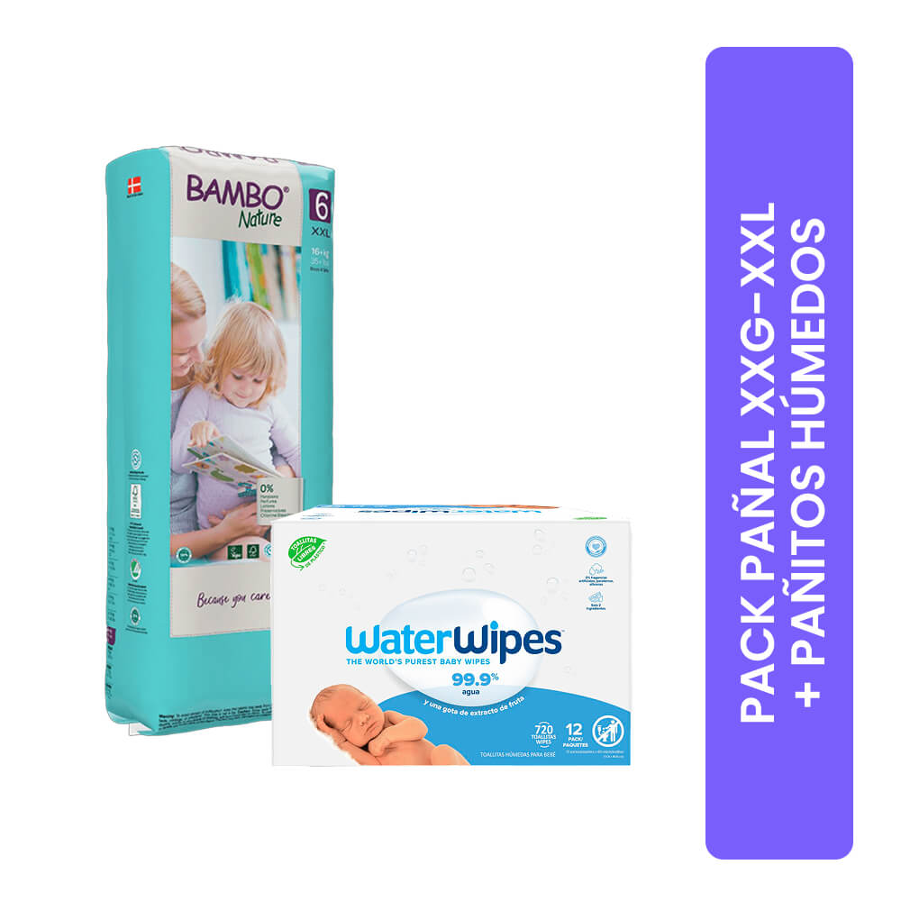 Pack Pañal Bambo Nature Tall XXG-XXL 40u + WaterWipes 720u Pack Pañal Bambo Nature Tall XXG-XXL 40u + WaterWipes 720u