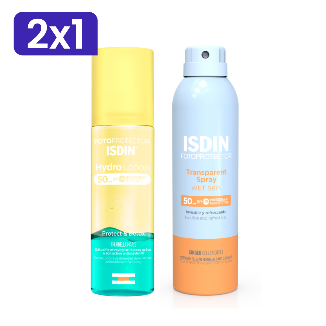 Pack Isdin Hydrolotion + Transparent Day Wet Skin SPF50 F250ml