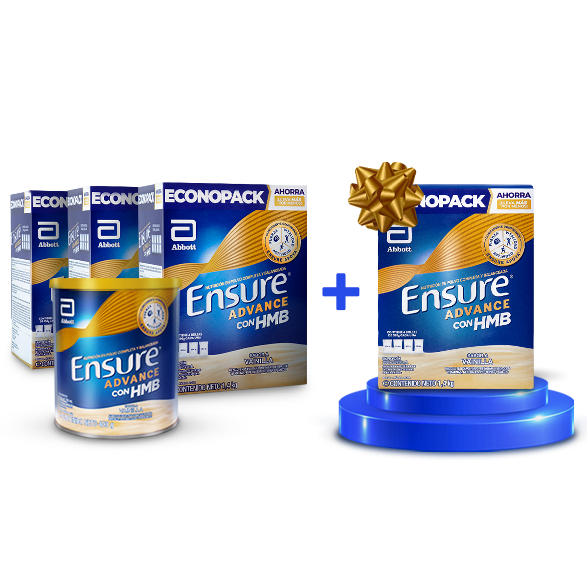 Pack Ensure Adv: 3 Caj 1.4kg + 1 Lata 400gr + Regalo 1.4kg Vainilla