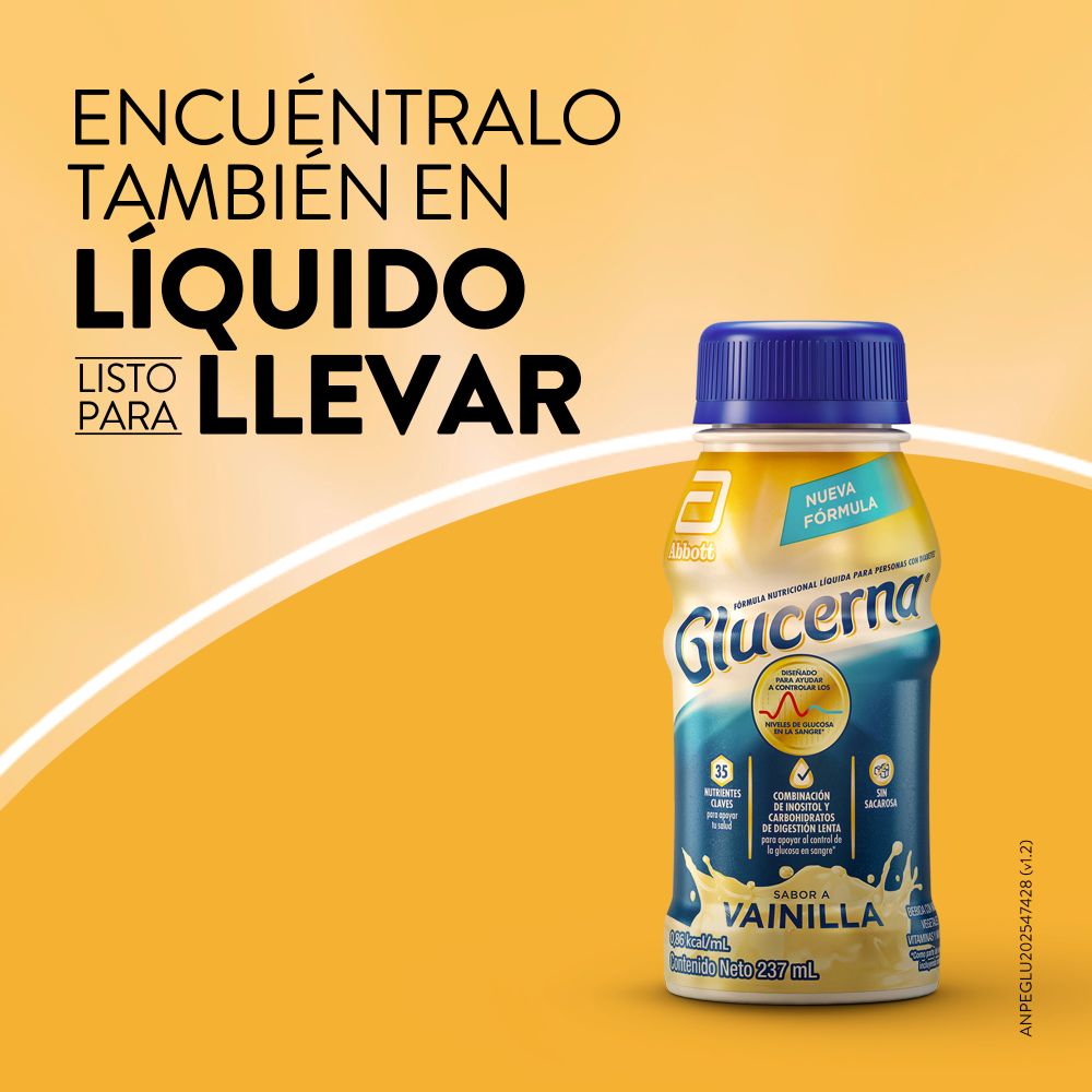 Glucerna complemento nutricional triple care lata sabor vainilla.