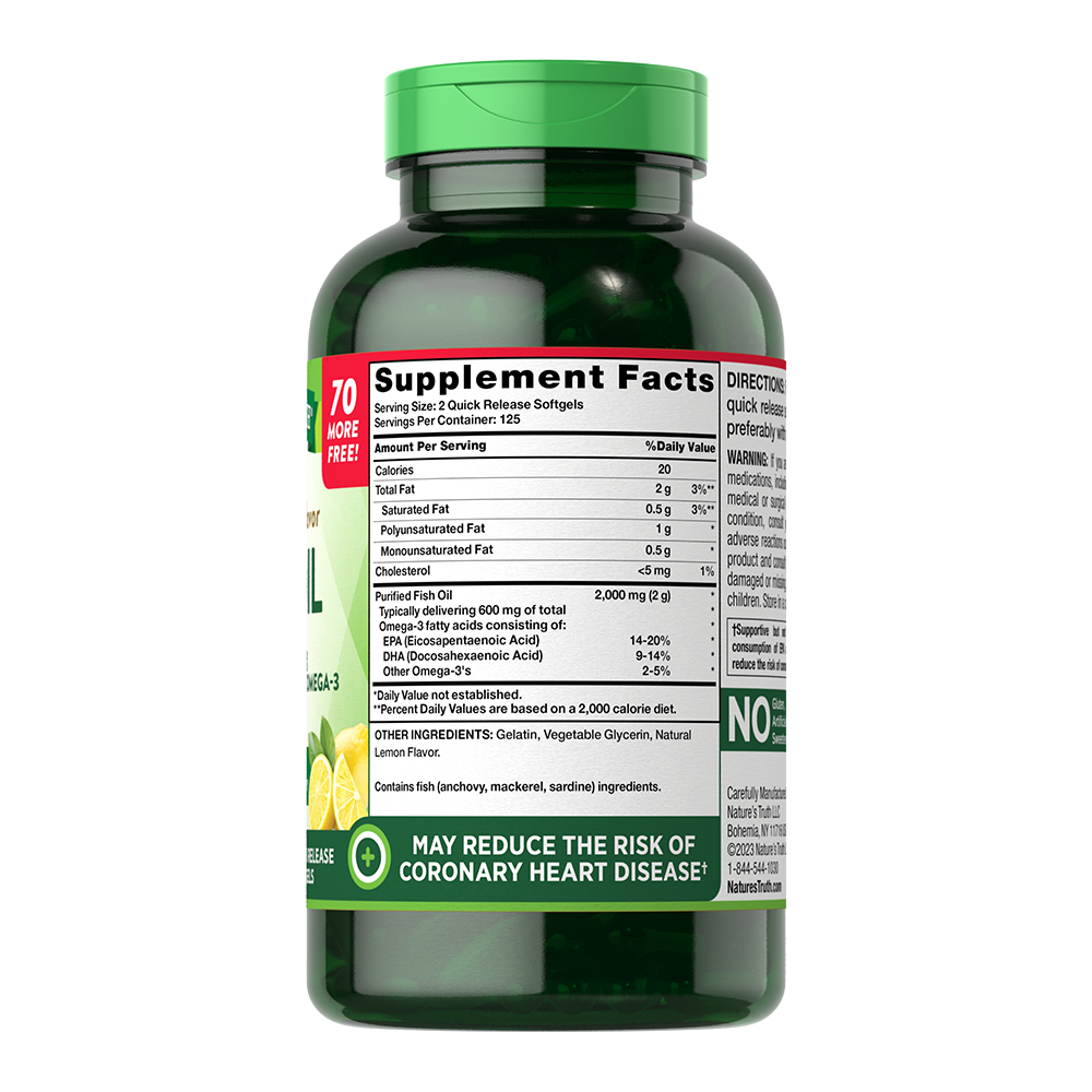 Nature's Truth Fish Oil 2000mg Sabor Limón Cápsulas Blandas
